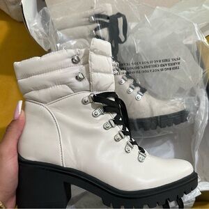 Nine West White Lace Up Boots
